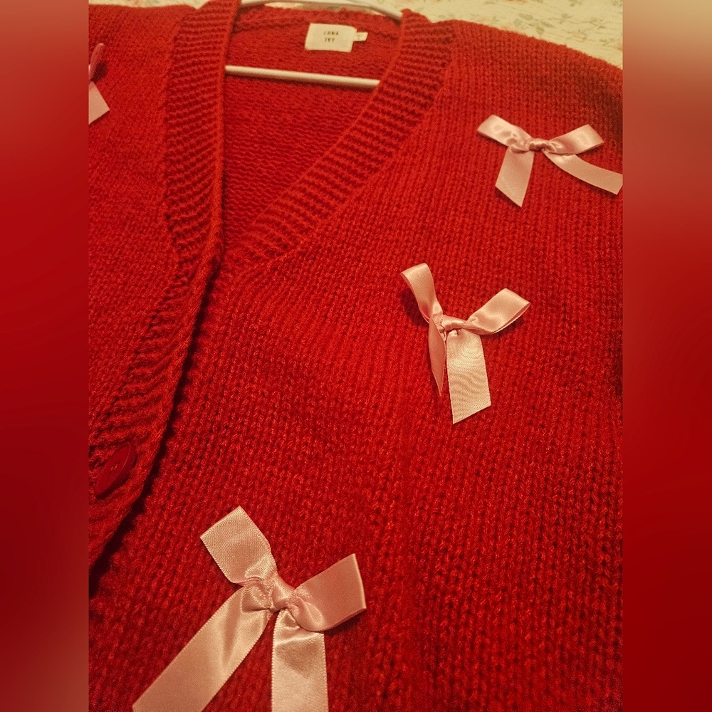 Red Sweater with Pink Bows - Picture 3 of 4